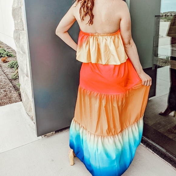NWT Rainbow Ombre Boho Maxi Summer Dress S: Sm-Med - Picture 10 of 13